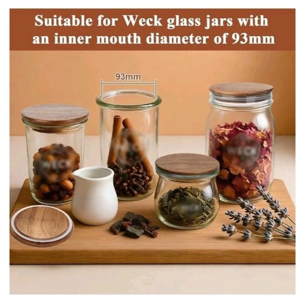 2 Pack Wooden Jar Lids with Silicone Seal Round Replacement Bamboo Style New